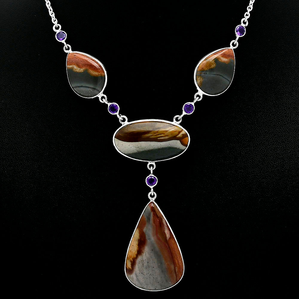 Natural Polygram Jasper & Amethyst Necklace N-1023 SDN2030-1
