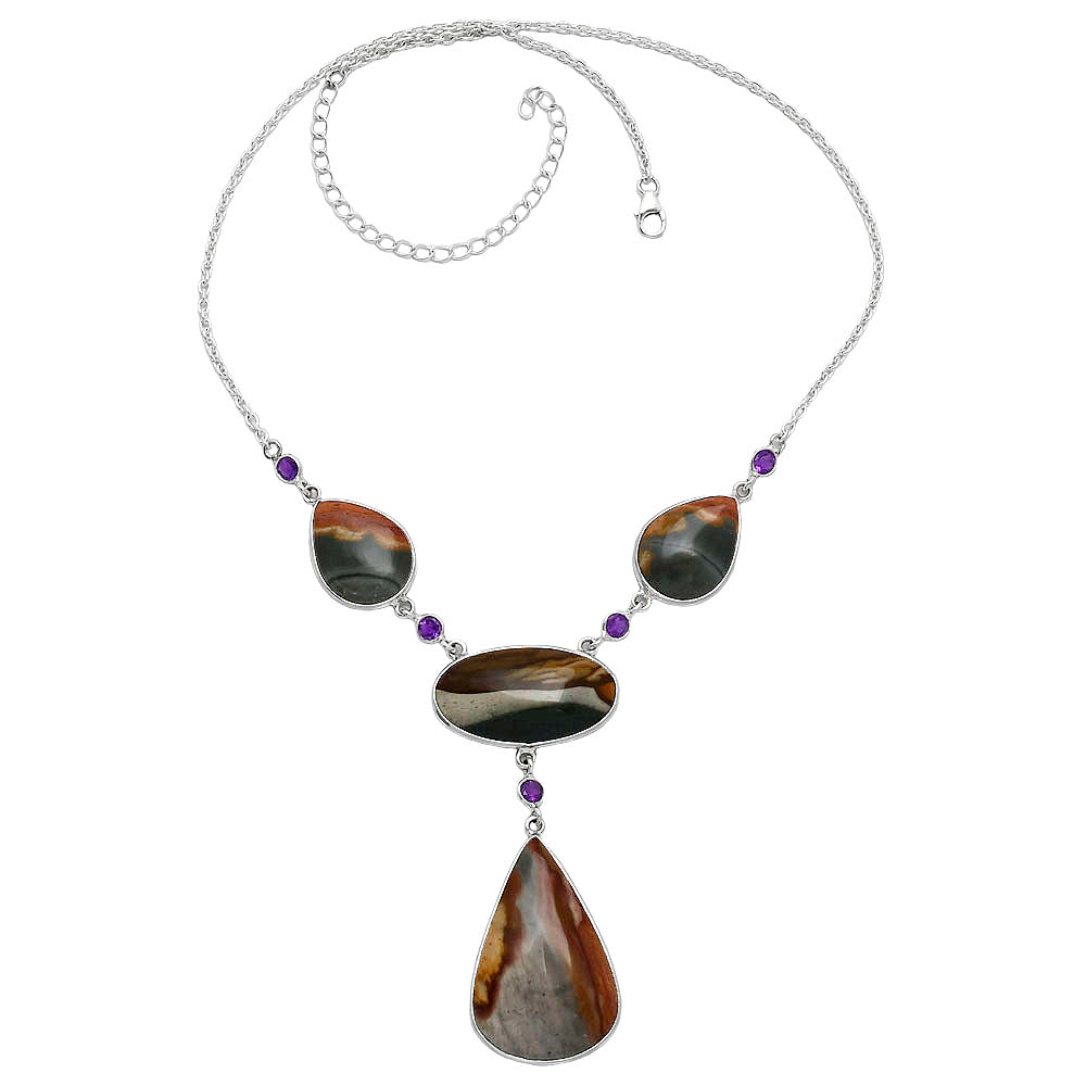 Natural Polygram Jasper & Amethyst Necklace N-1023 SDN2030-3