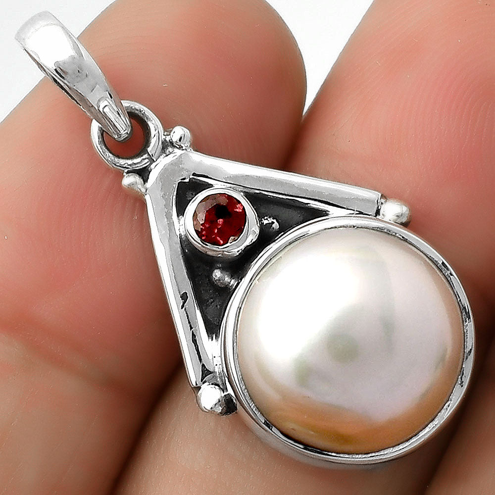 Natural Fresh Water Pink Pearl & Garnet Pendant P-1090 SDP112243-0