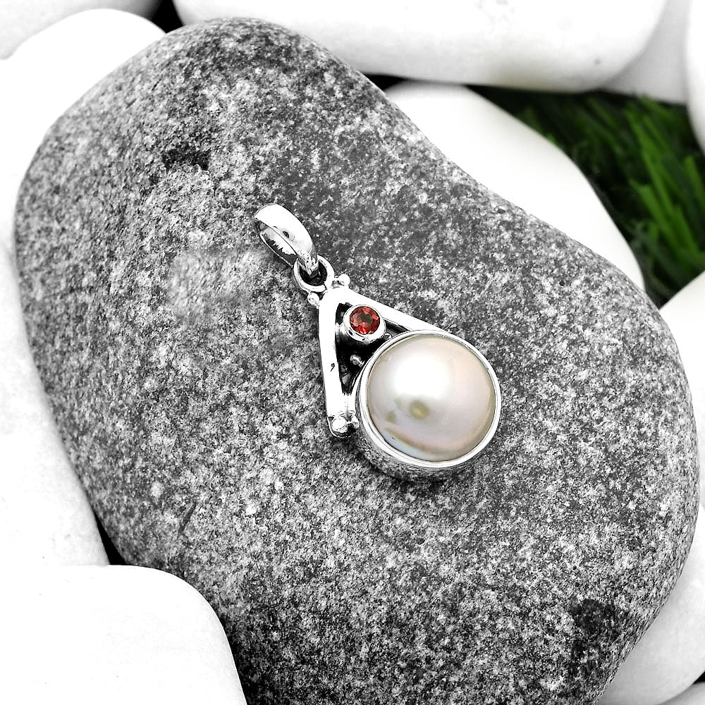 Natural Fresh Water Pink Pearl & Garnet Pendant P-1090 SDP112243-1