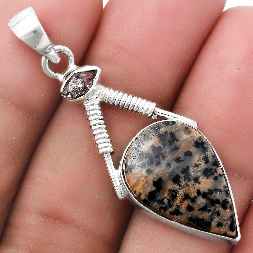 Russian Honey Dendrite Opal & Herkimer Diamond Pendant P-1600 SDP119562-0