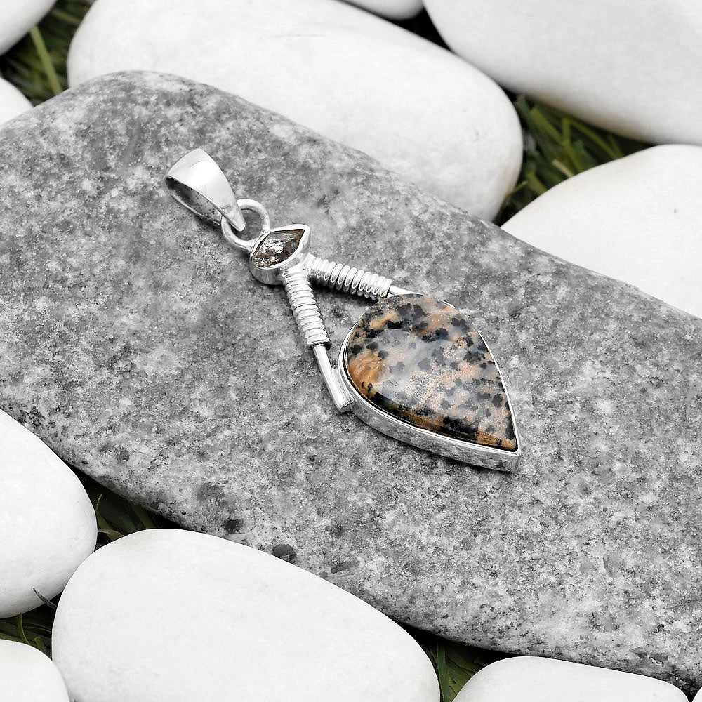 Russian Honey Dendrite Opal & Herkimer Diamond Pendant P-1600 SDP119562-1
