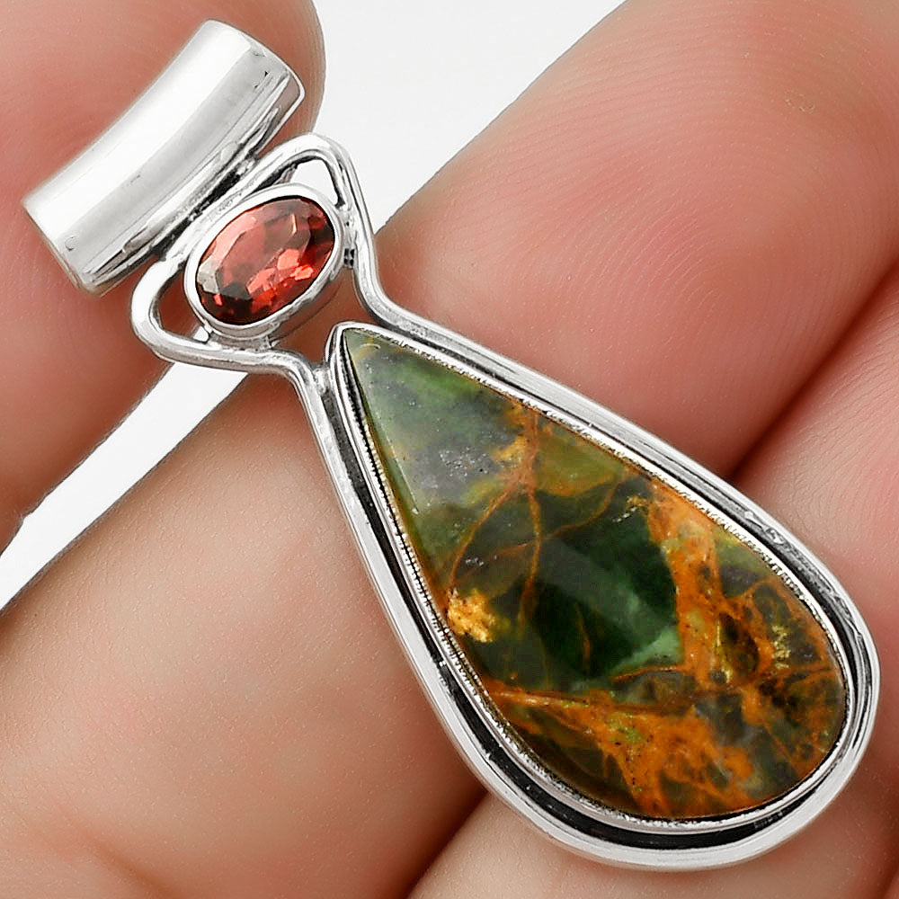 Turkish Rainforest Chrysocolla & Garnet Pendant P-1130 SDP126678-0