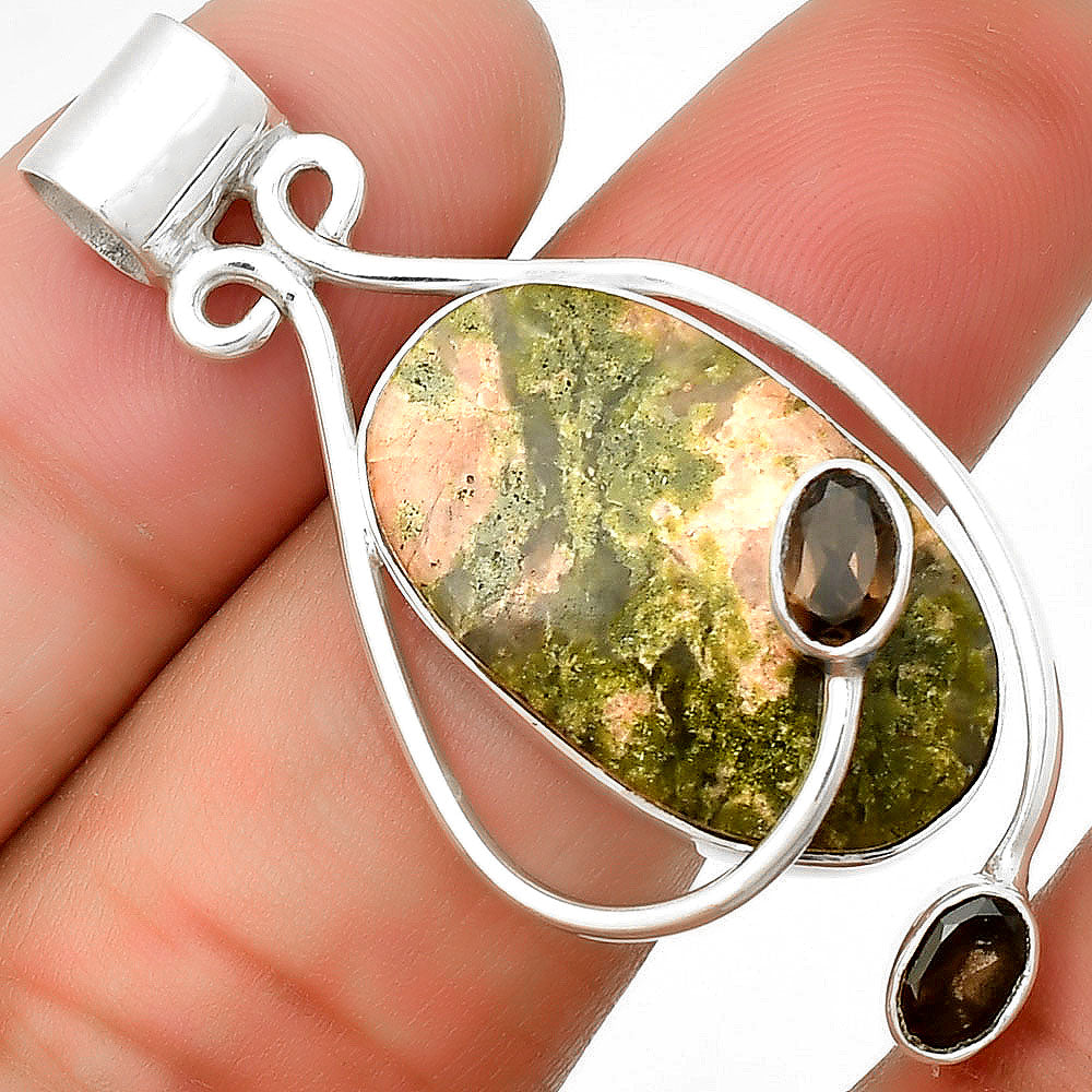 Natural Unakite & Smoky Quartz Pendant P-1051 SDP133993-0