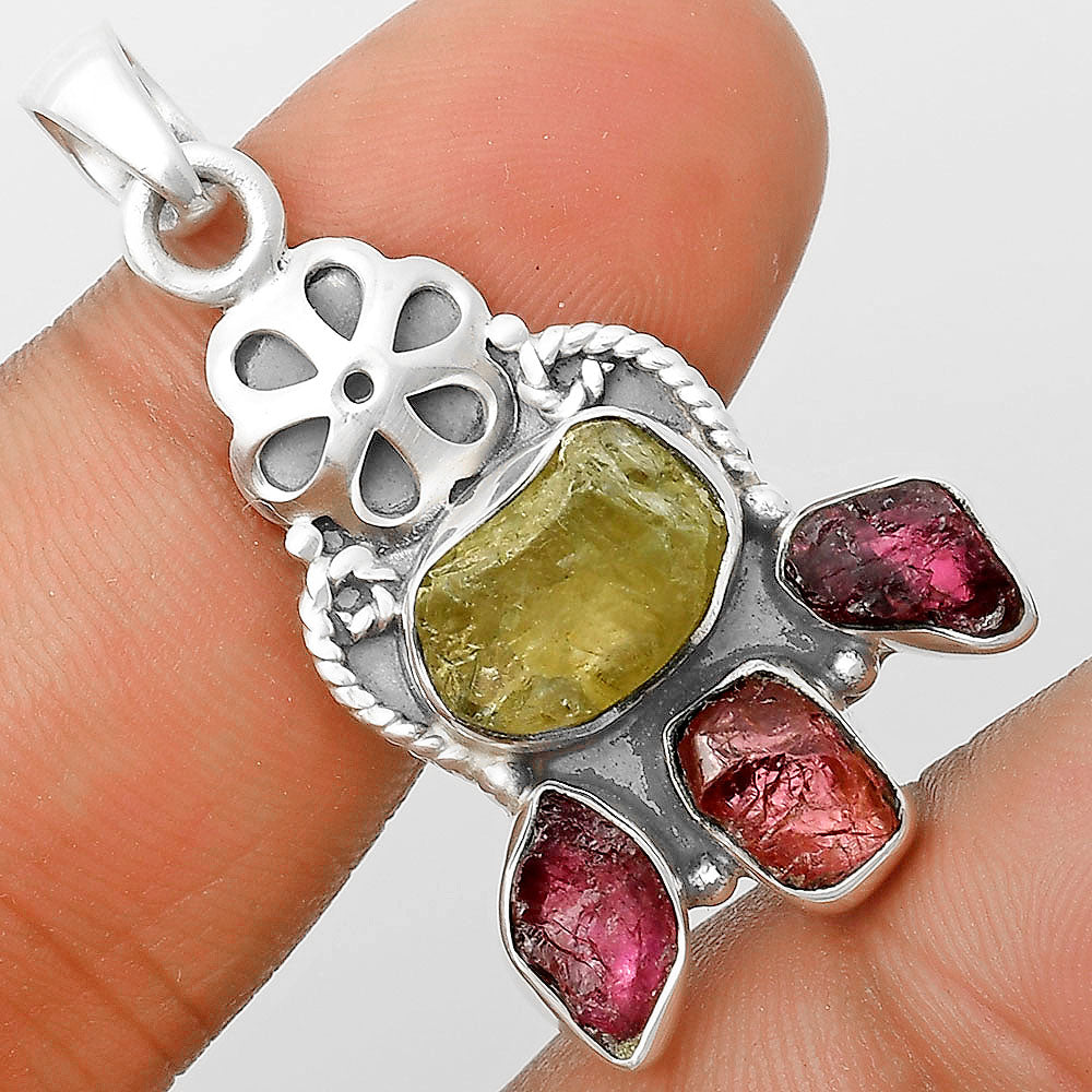 Green Kyanite Rough & Pink Tourmaline Rough Pendant P-1570 SDP135917-0