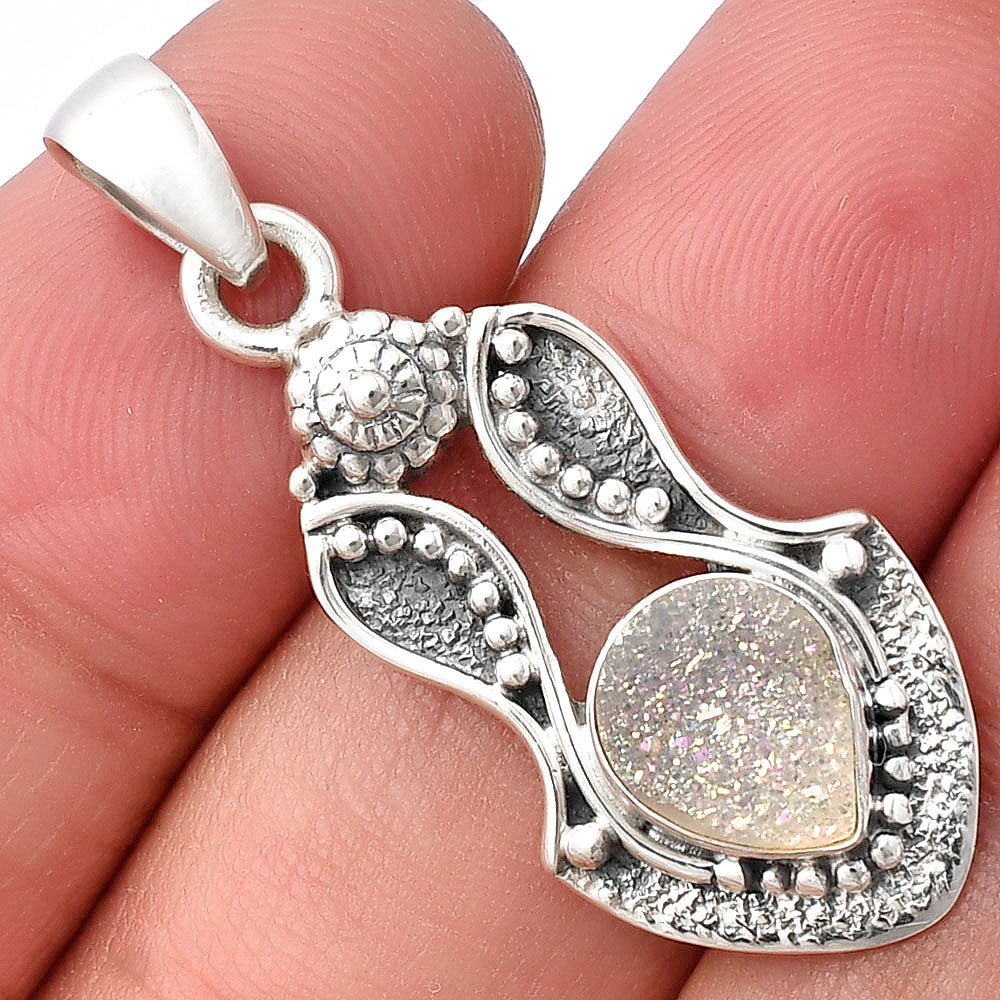 White Titanium Druzy Pendant P-1277 SDP140558-0