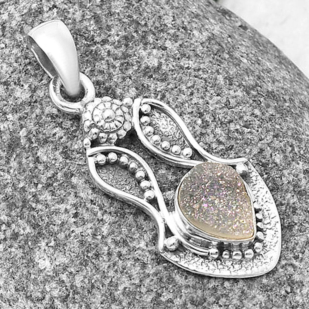White Titanium Druzy Pendant P-1277 SDP140558-2