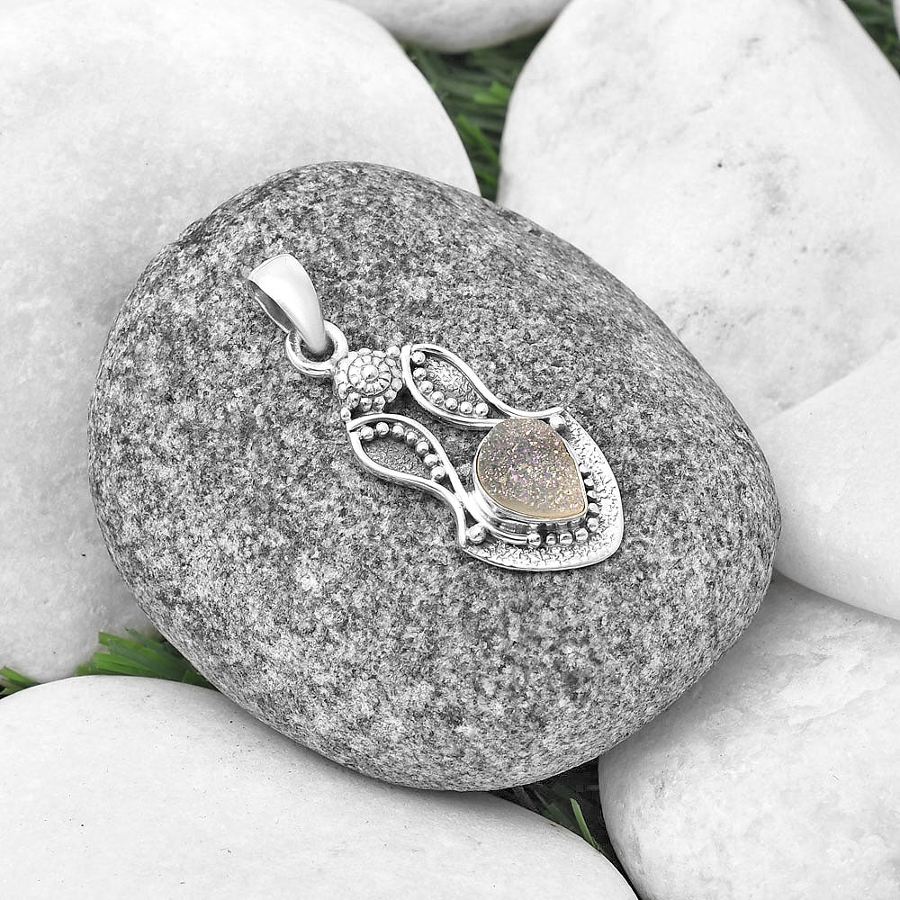 White Titanium Druzy Pendant P-1277 SDP140558-1