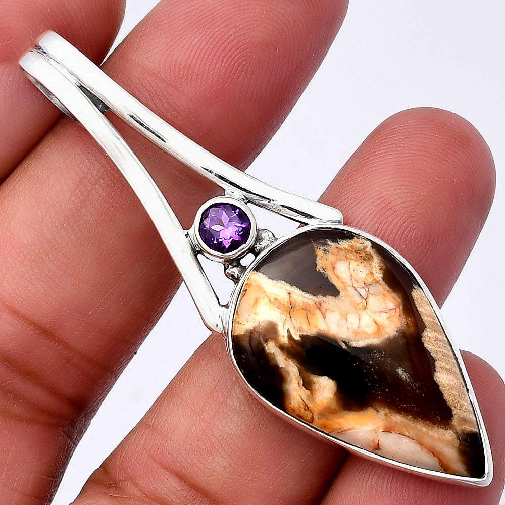 Natural Peanut Wood & Amethyst Pendant P-1006 SDP142994-0