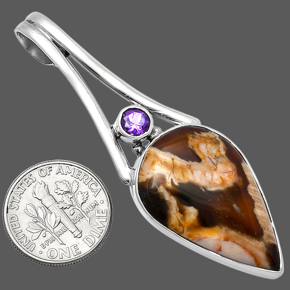 Natural Peanut Wood & Amethyst Pendant P-1006 SDP142994-2