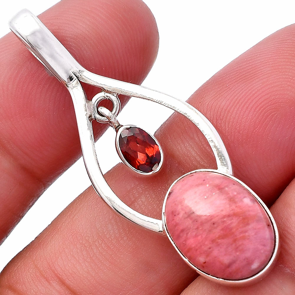 Natural Pink Tulip Quartz & Garnet Pendant P-1648 SDP144966-0