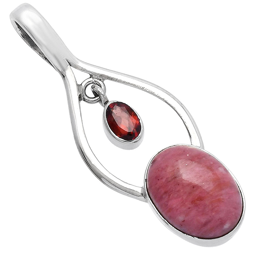 Natural Pink Tulip Quartz & Garnet Pendant P-1648 SDP144966-1