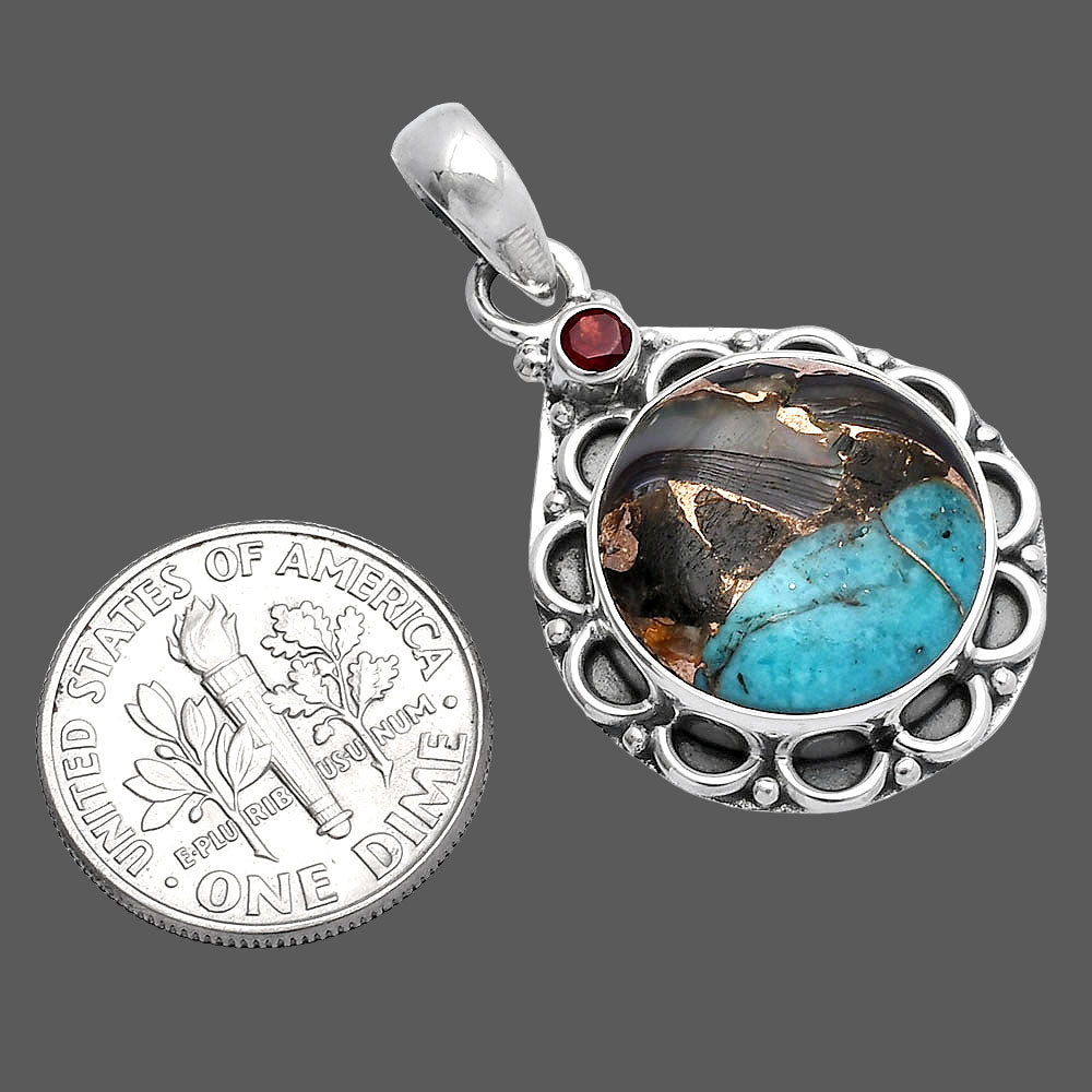 Shell In Black Blue Turquoise and Garnet Pendant P-1080 SDP145082-2