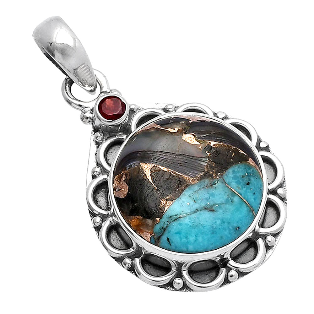 Shell In Black Blue Turquoise and Garnet Pendant P-1080 SDP145082-1