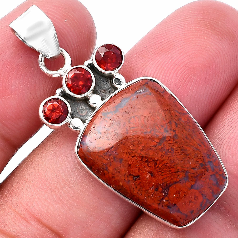 Natural Red Moss Agate & Garnet Pendant P-1120 SDP145309-0