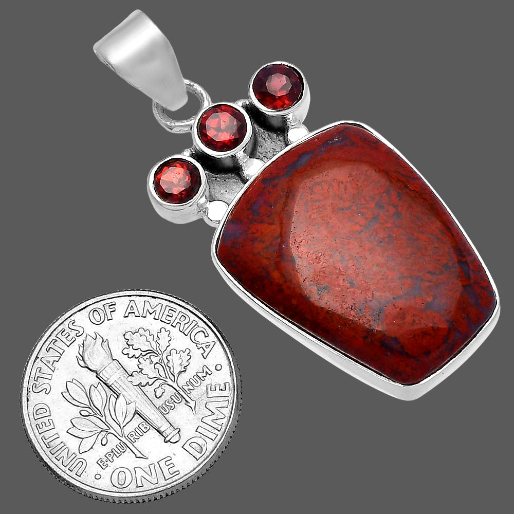 Natural Red Moss Agate & Garnet Pendant P-1120 SDP145309-2