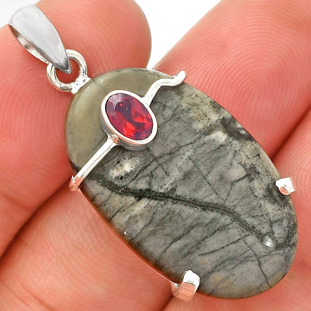 Natural Picasso Jasper & Garnet Pendant P-1386 SDP148485-0