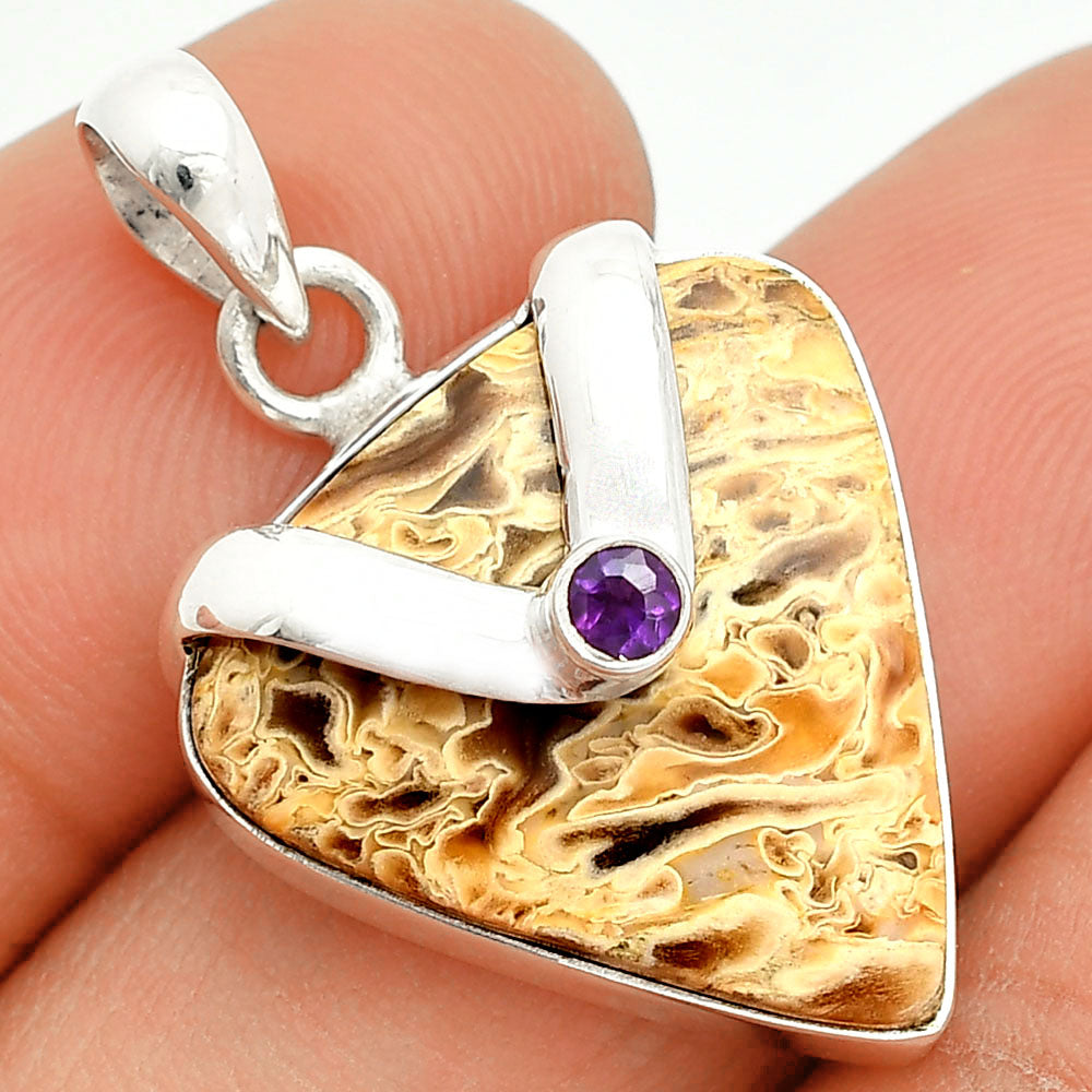Palm Root Fossil Agate & Amethyst Pendant P-1735 SDP150743-0