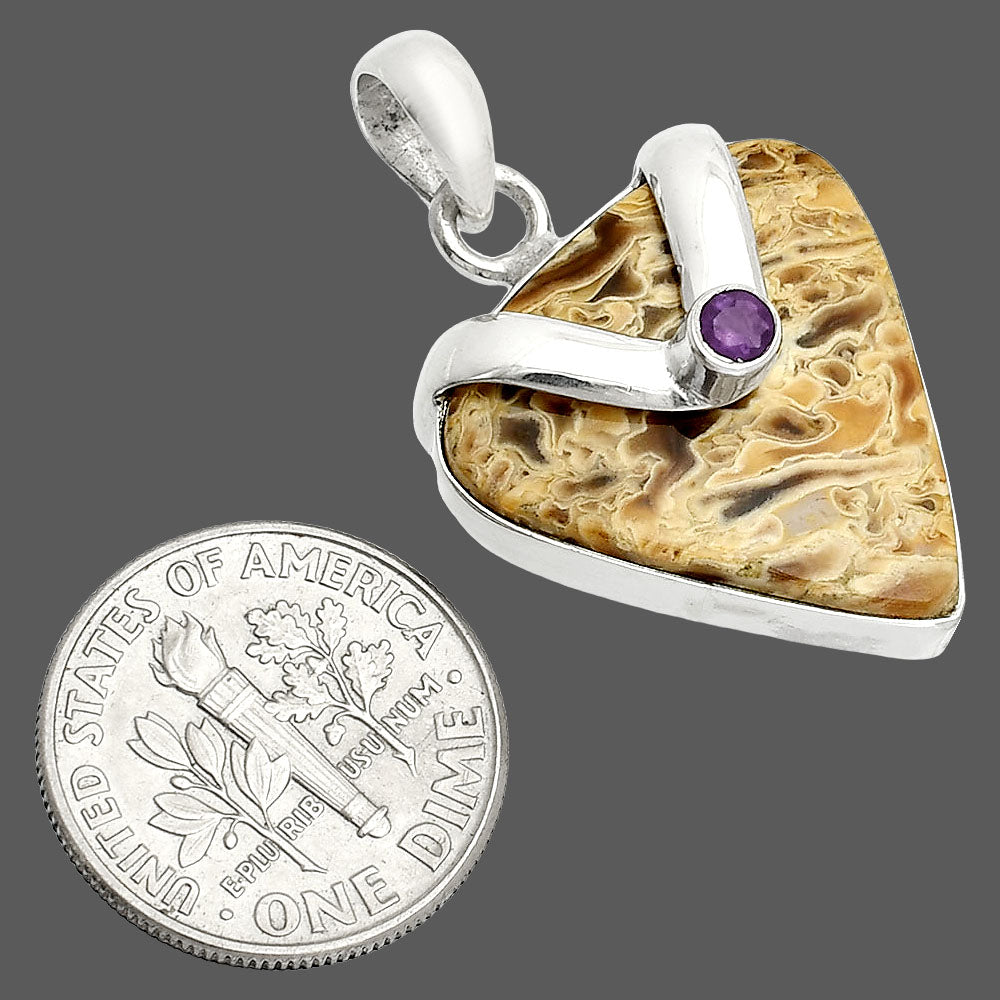 Palm Root Fossil Agate & Amethyst Pendant P-1735 SDP150743-2