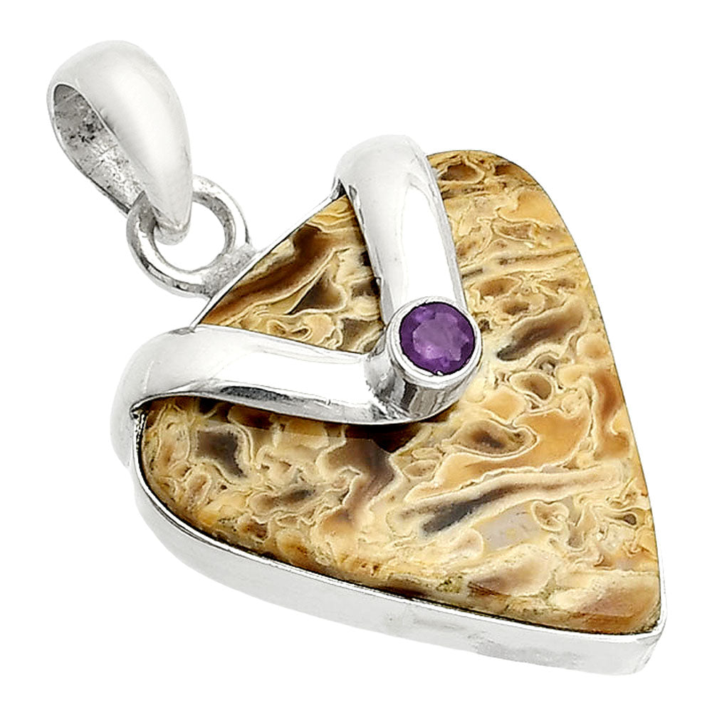 Palm Root Fossil Agate & Amethyst Pendant P-1735 SDP150743-1