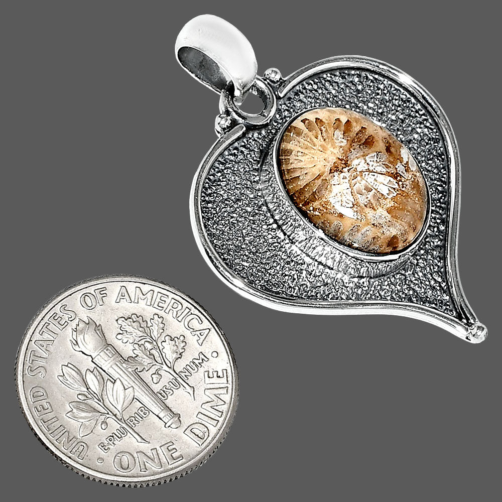 Heart - Natural Flower Fossil Coral Pendant P-1503 SDP151291-2