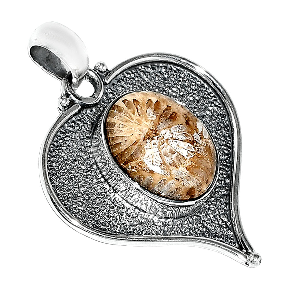 Heart - Natural Flower Fossil Coral Pendant P-1503 SDP151291-1