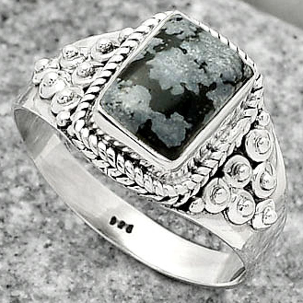 Natural Snow Flake Obsidian Ring size-8.5 R-1396 SDR163247-2