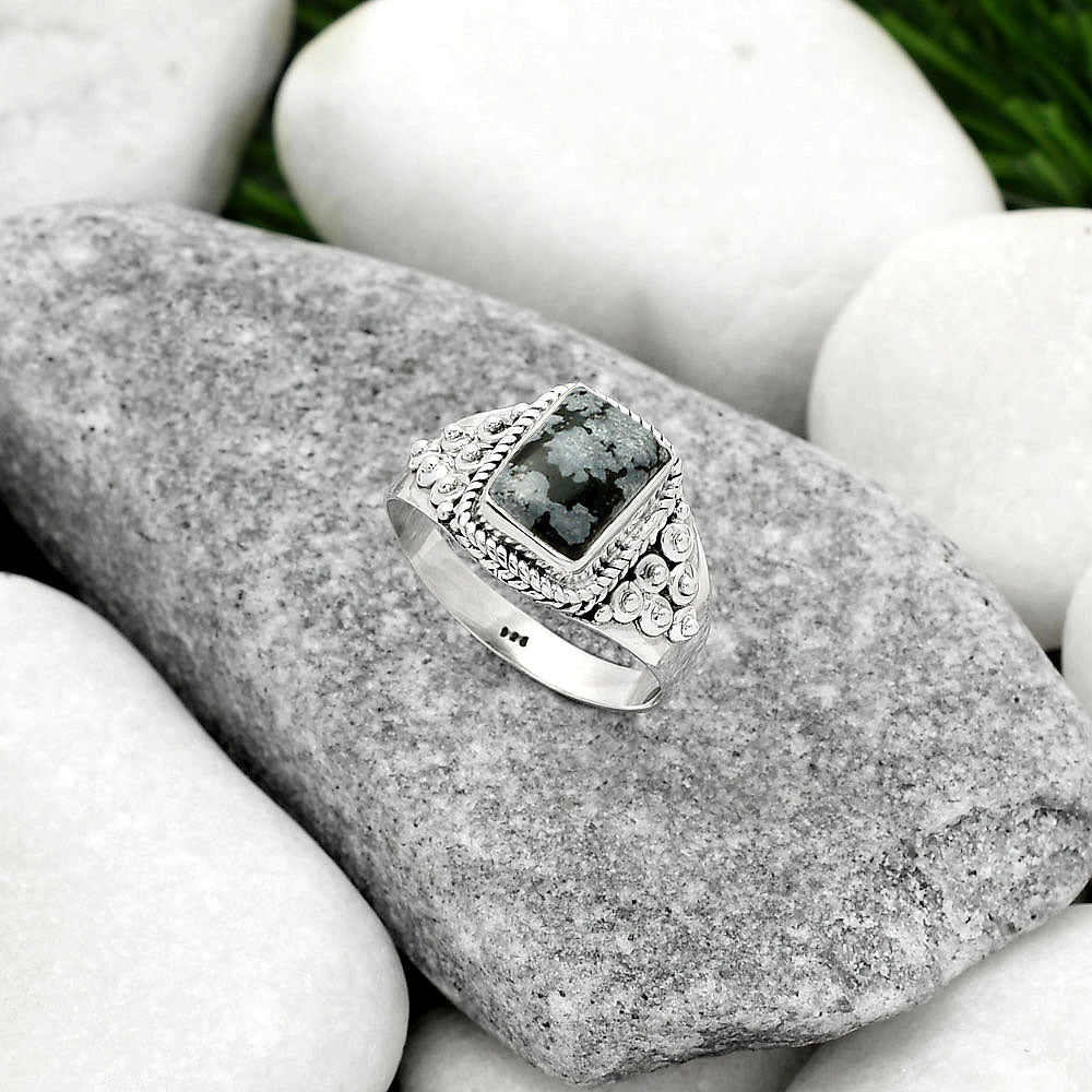 Natural Snow Flake Obsidian Ring size-8.5 R-1396 SDR163247-1