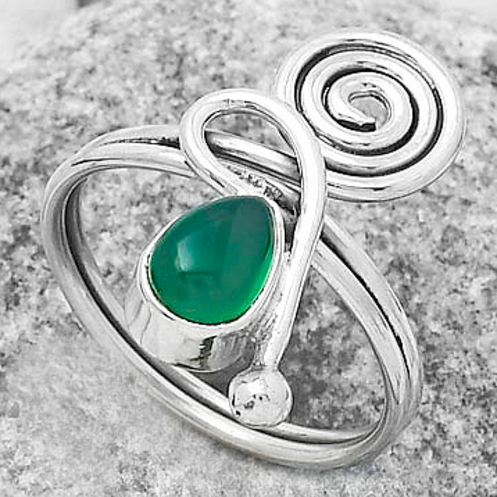 Spiral - Natural Green Onyx Ring size-8 R-1556 SDR172696-2