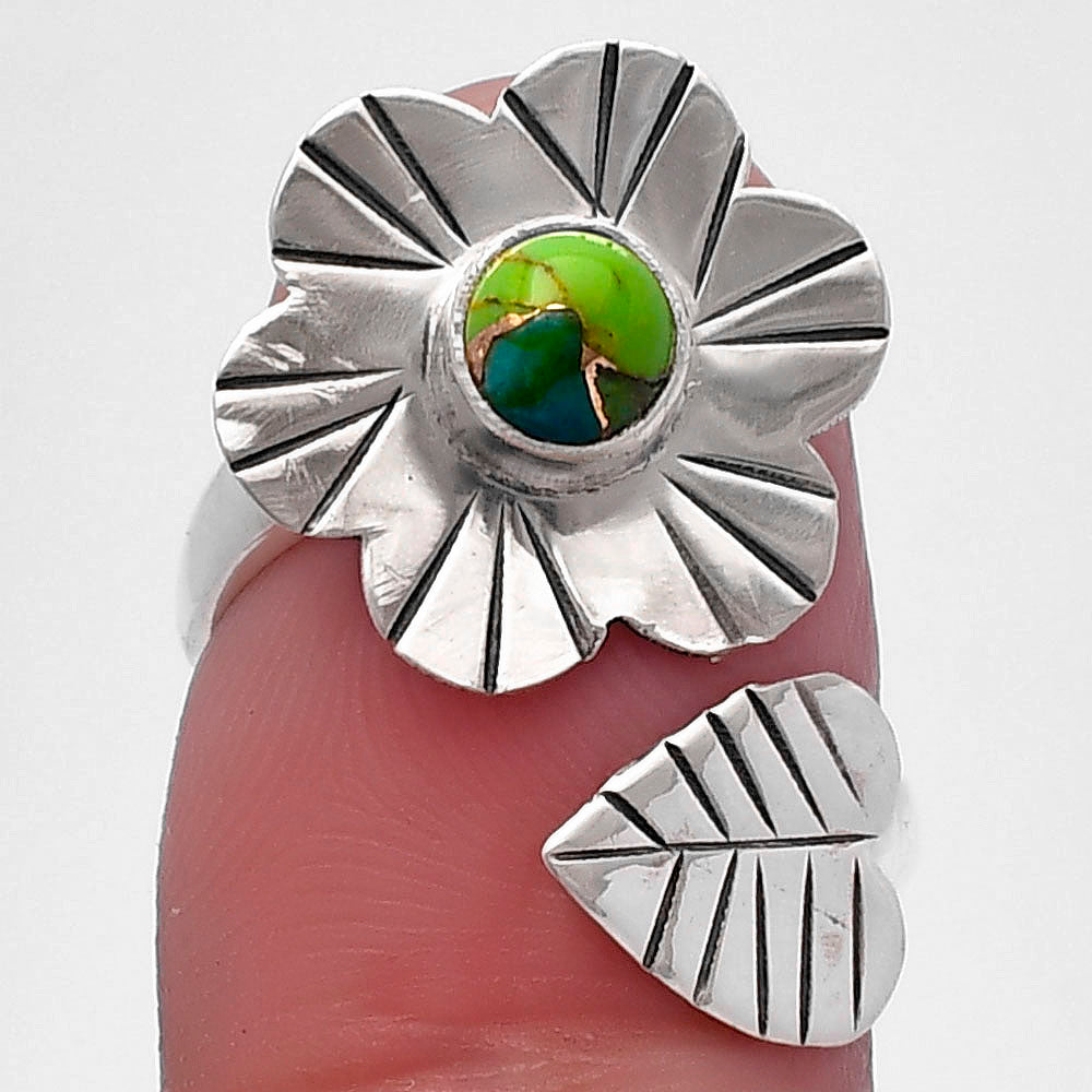 Adjustable Floral - Blue Turquoise In Green Mohave Ring size-6 R-1659 SDR224558-0