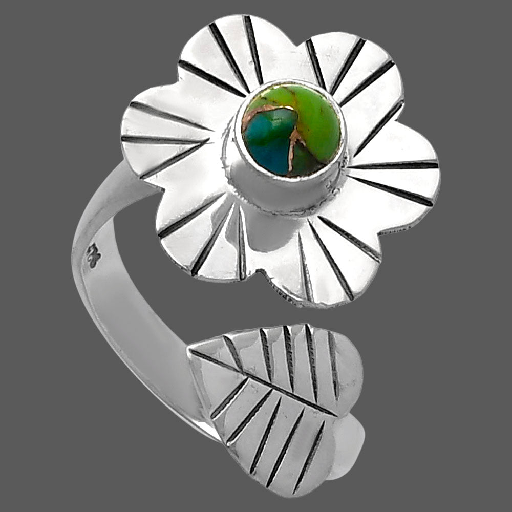 Adjustable Floral - Blue Turquoise In Green Mohave Ring size-6 R-1659 SDR224558-2
