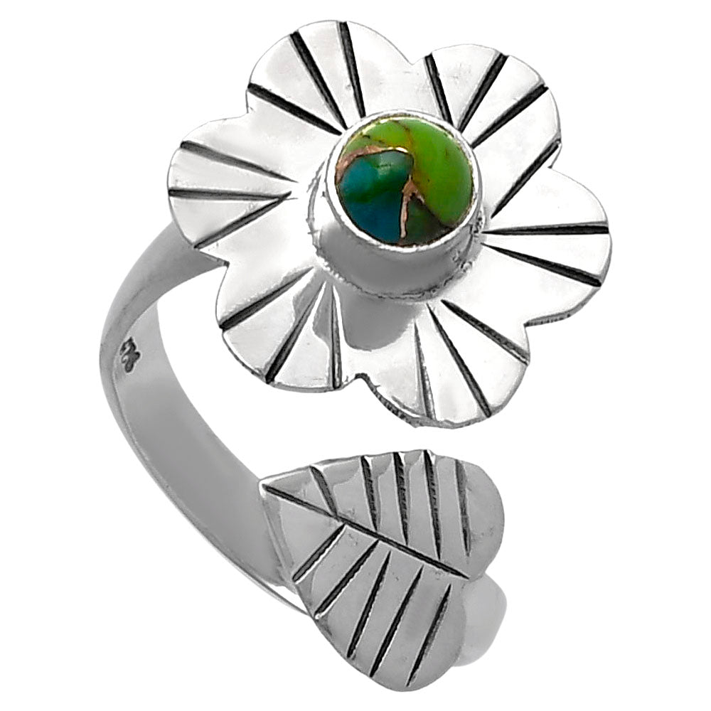 Adjustable Floral - Blue Turquoise In Green Mohave Ring size-6 R-1659 SDR224558-1