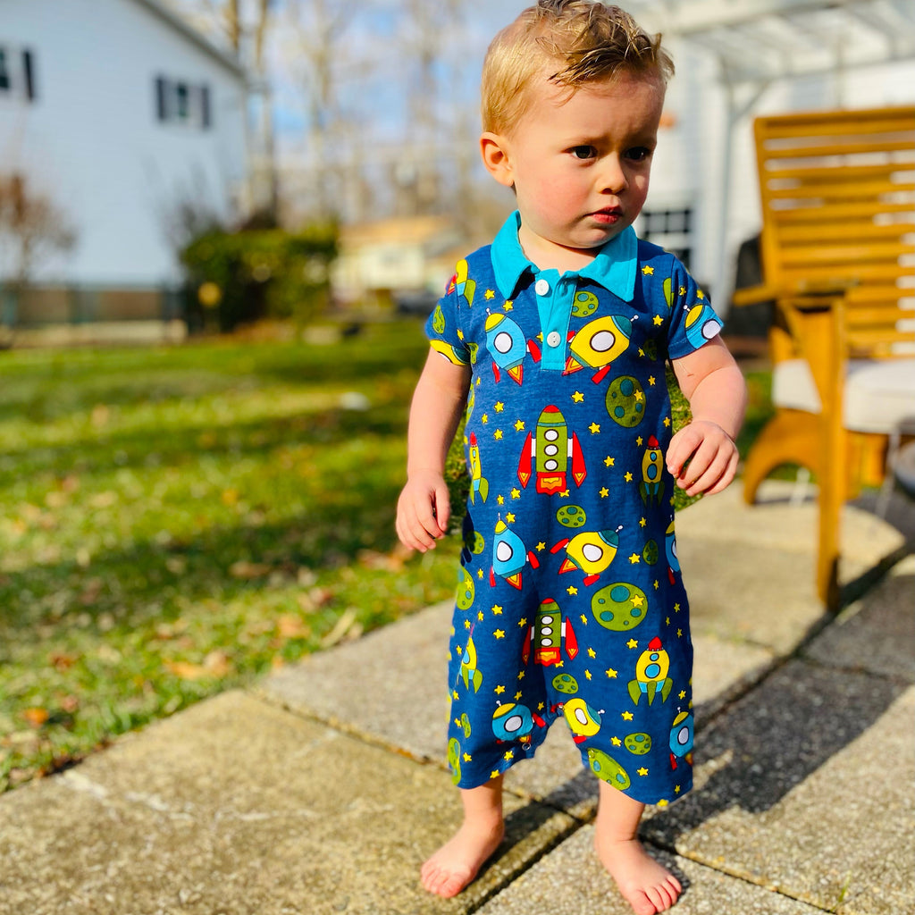 AnnLoren Spaceship short sleeve Baby Toddler Boys Romper-4