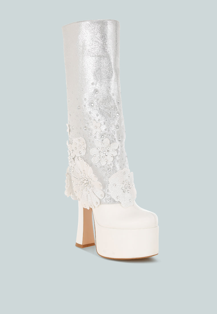 Sundra Floral Applique Platform Heeled Boots-1