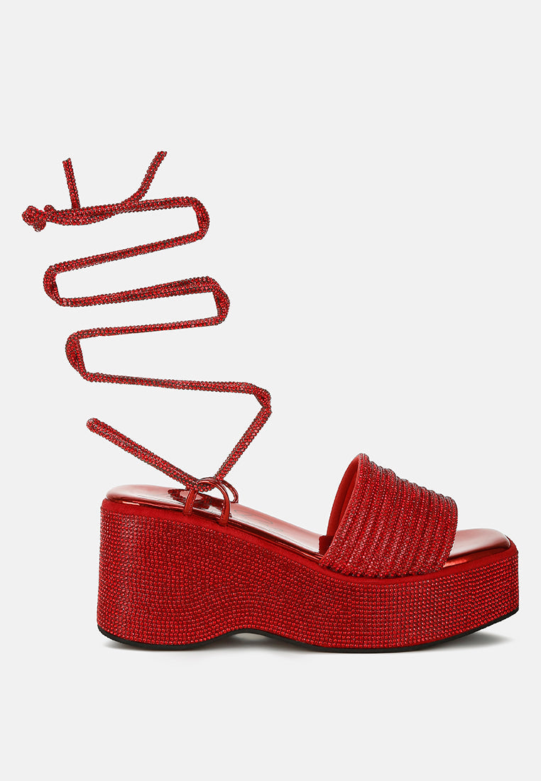 Swifties Rhinestone Embellished Lace-Up Sandals-5