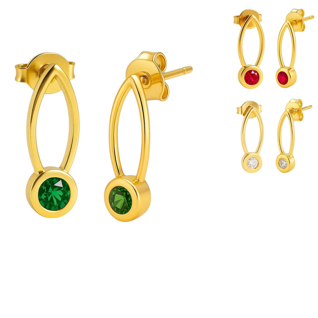 18K Gold Plated Long Gemstone Drop Earrings, Trendy Modern Look TGE1035 EM-1290-3