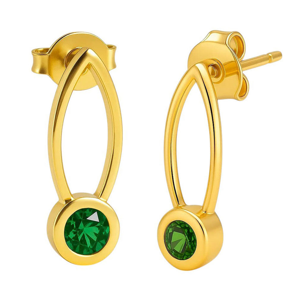 18K Gold Plated Long Gemstone Drop Earrings, Trendy Modern Look TGE1035 EM-1290-4