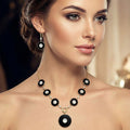 18K Gold Plated Black Onyx, Moonstone & Zircon Necklace Earrings Set TT01010-0