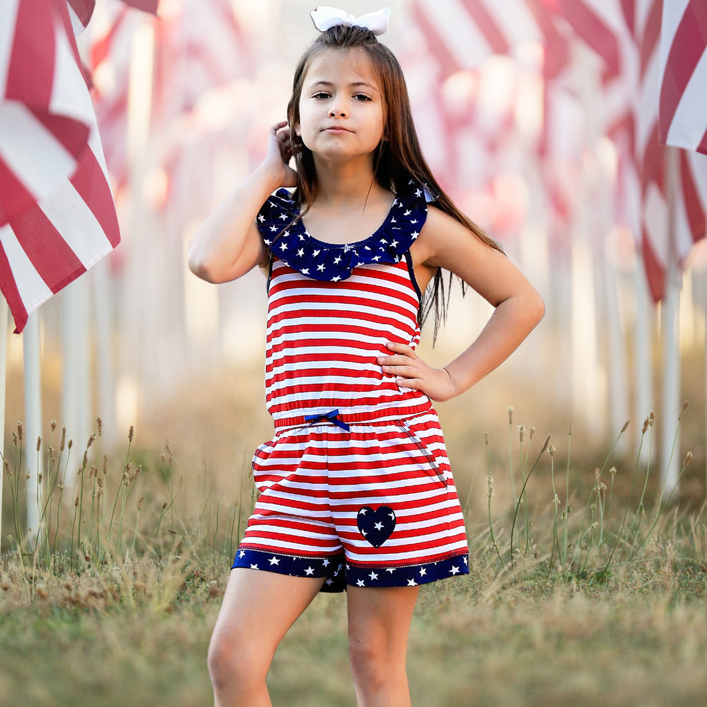 AnnLoren Girls Jumpsuit Stars & Stripes 4th of July Boutique Clothing-3