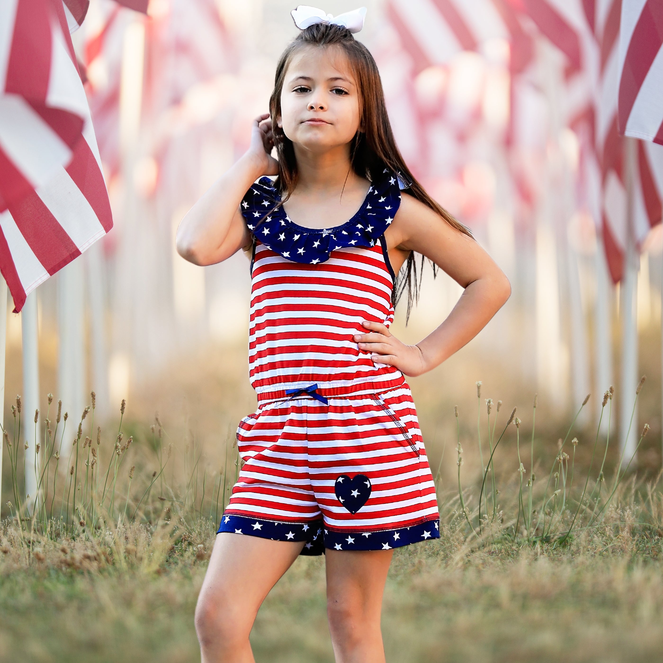 AnnLoren Girls Jumpsuit Stars & Stripes 4th of July Boutique Clothing-3