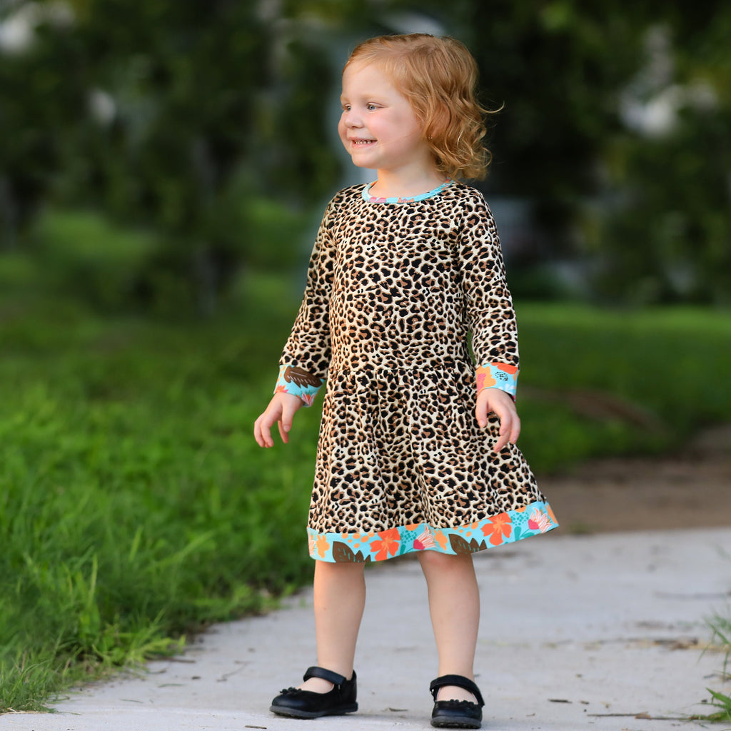 AnnLoren Big Girls Long Sleeve Leopard Fall Floral Dress Boutique-1