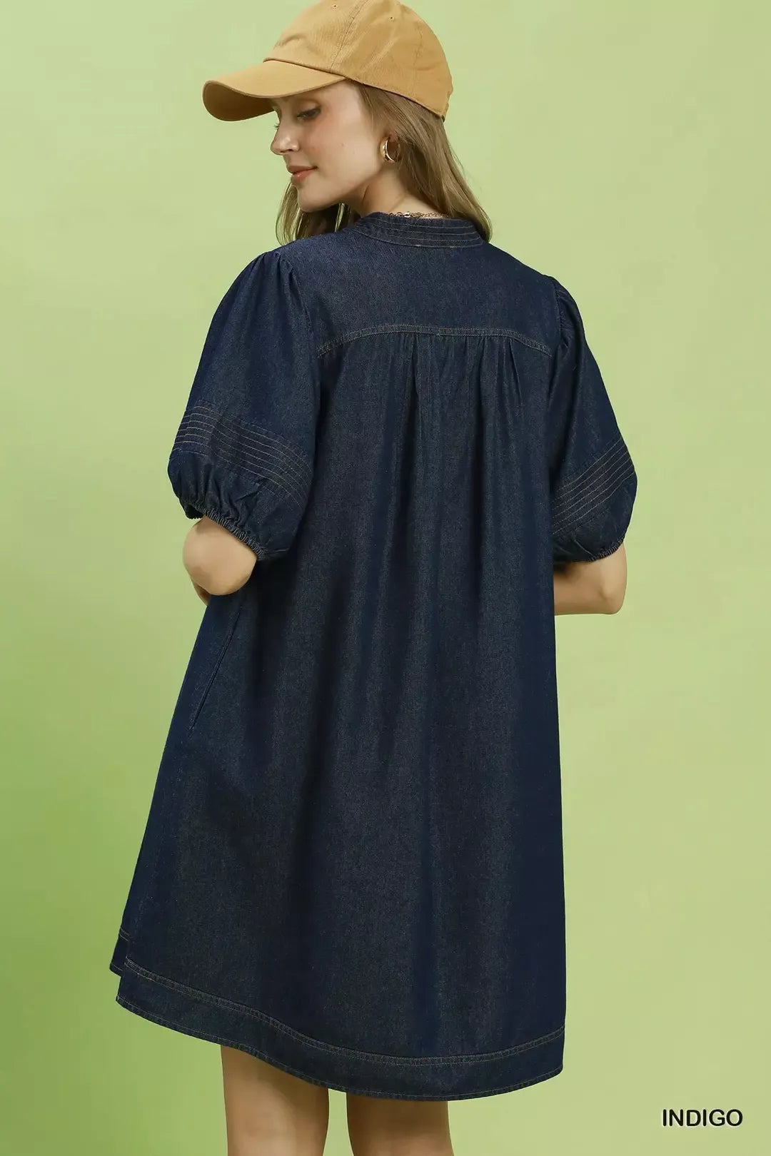 Umgee Notched Puff Sleeve Mini Dress with Pockets-2