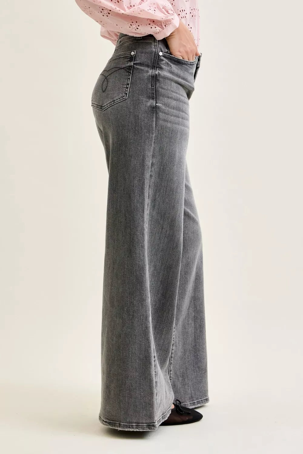 Judy Blue Mid Rise Palazzo Split Back Yoke-2