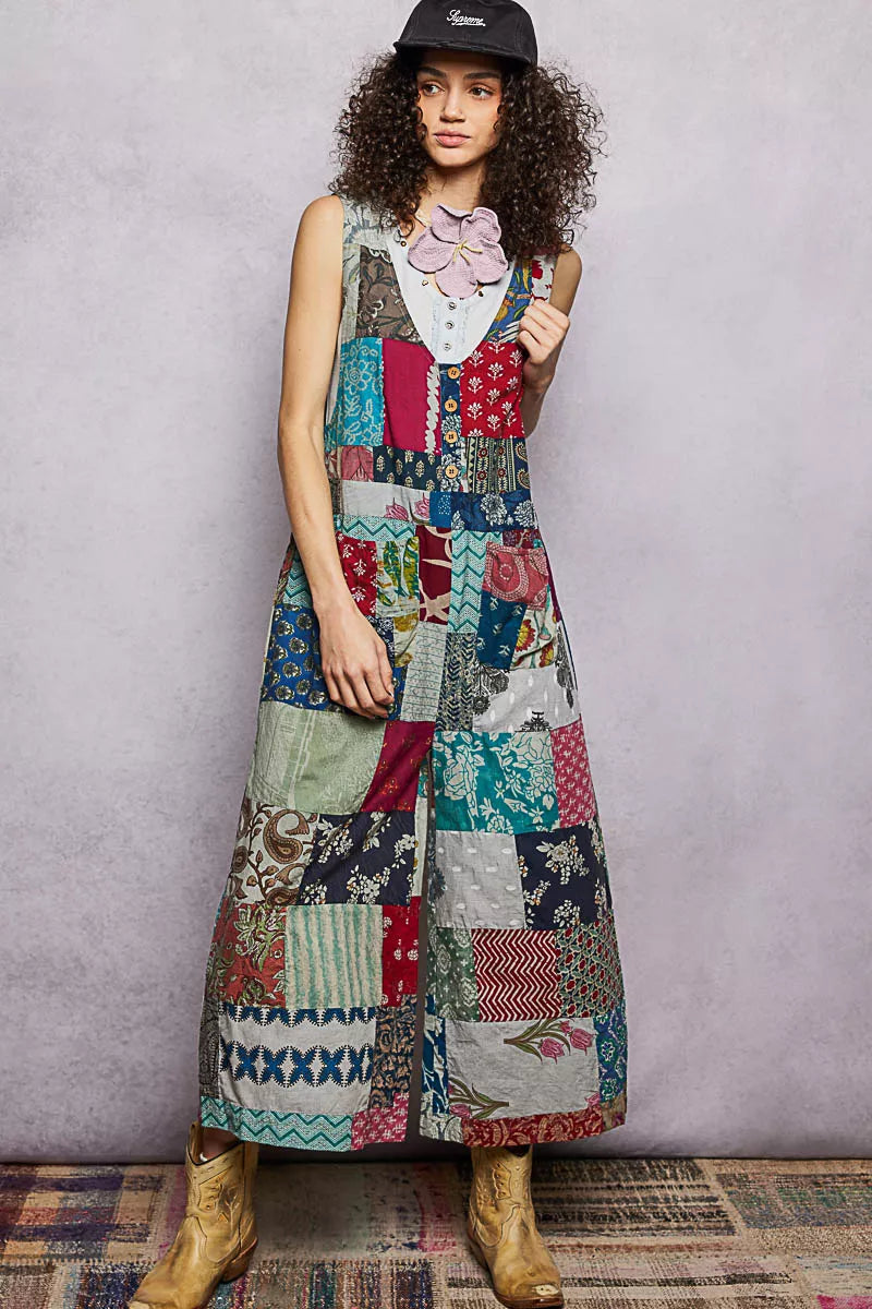 POL Sleeveless Patchwork Wide Leg Jumpsuit-0