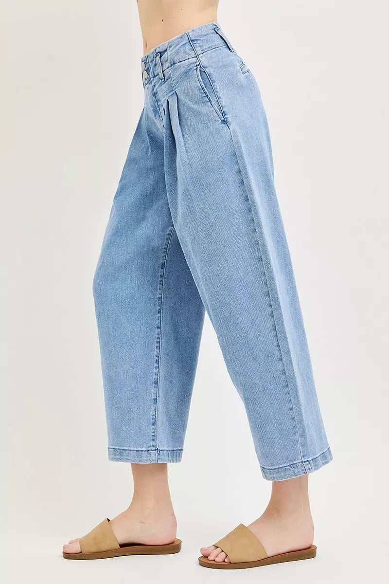 RISEN Slouchy Crop Barrel Pleated Jeans-3