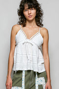 POL V-Neck Embroidered Trim Ruffled Cami-0