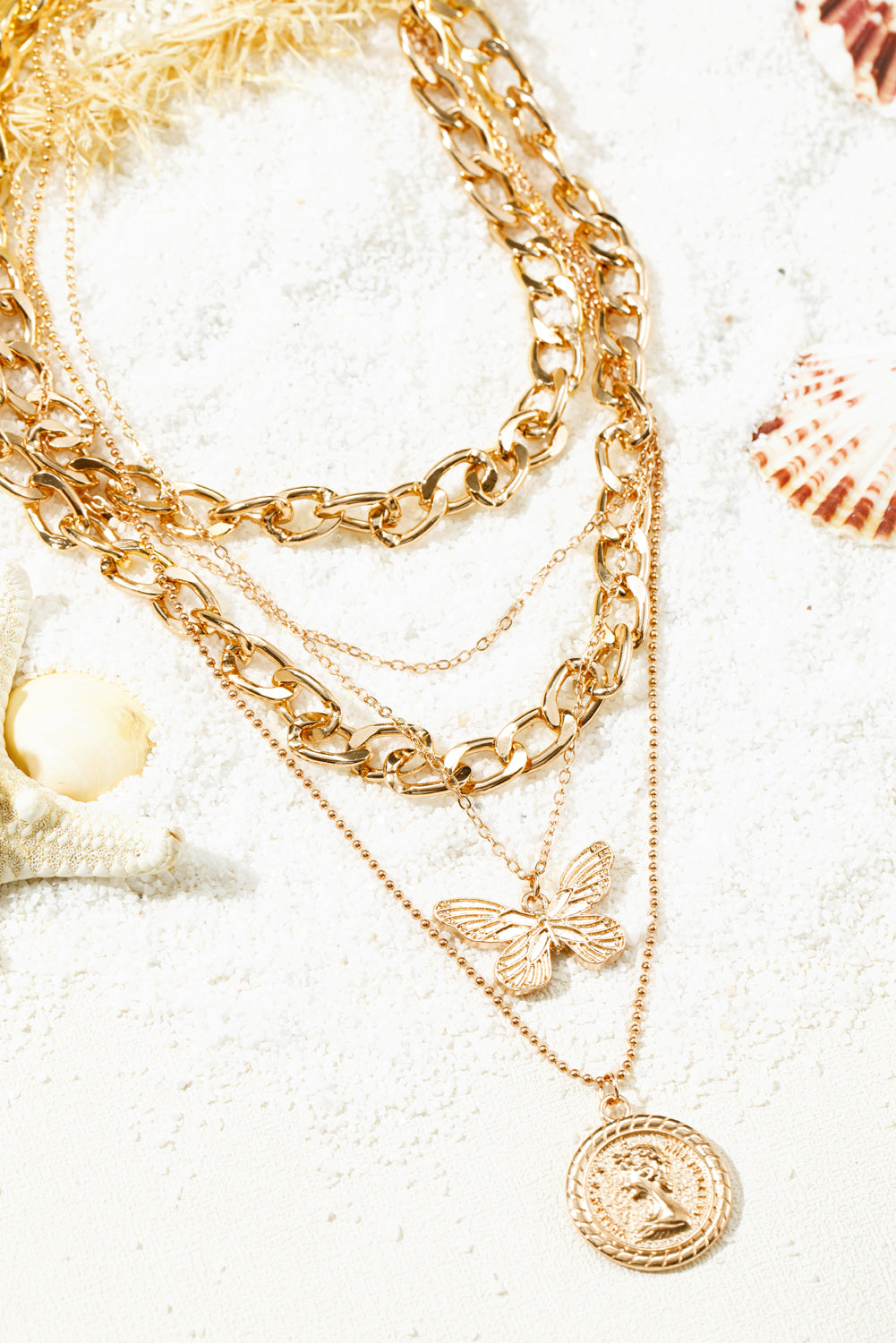 Amara Multilayer Butterfly Charm Necklace-2