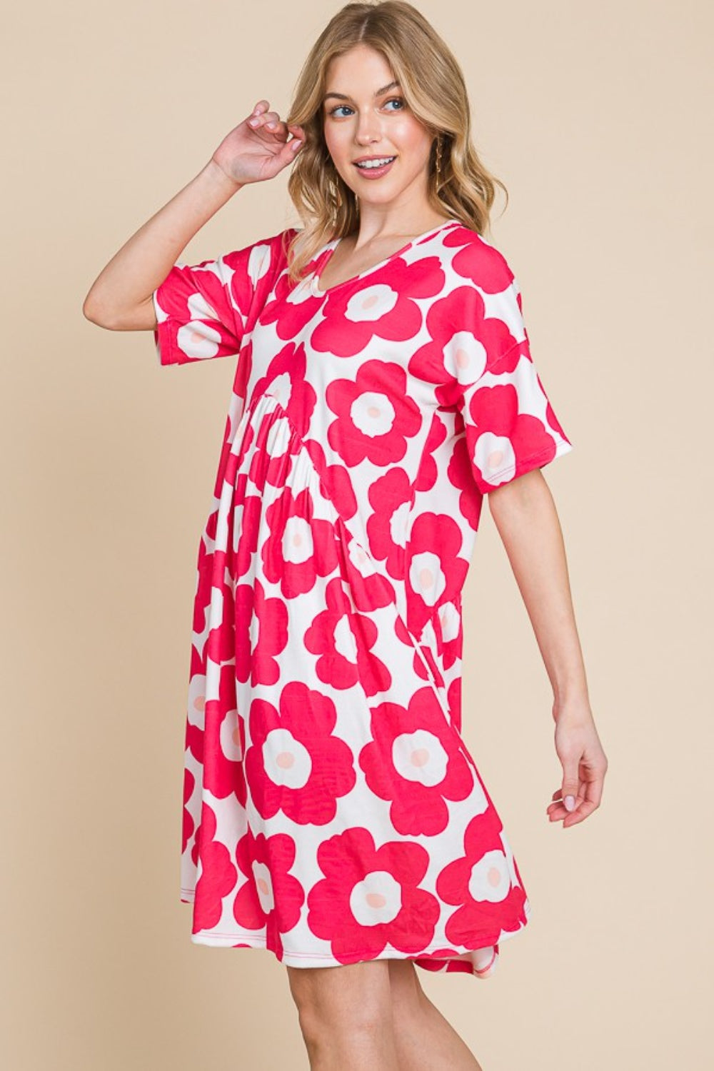 BOMBOM Flower Print Ruched Dress-3