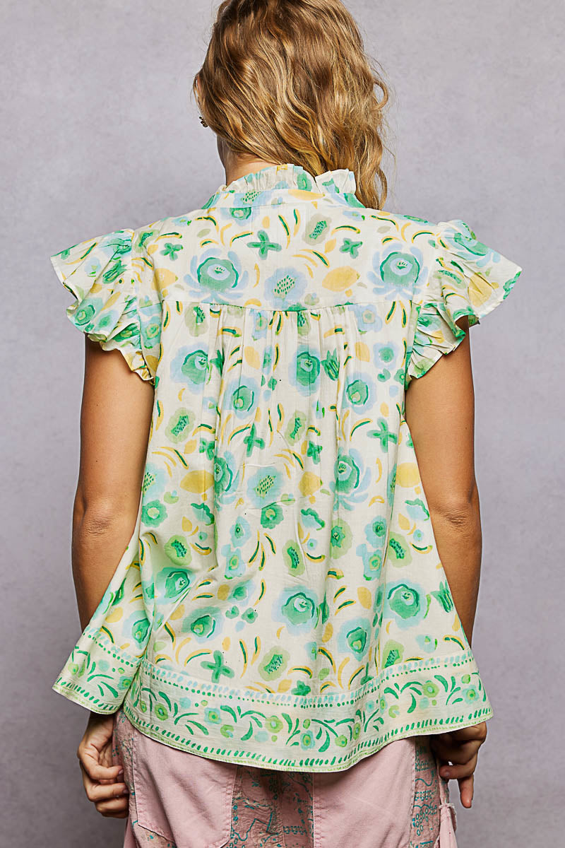 POL Tassel Tied Floral Flutter Sleeve Blouse-3
