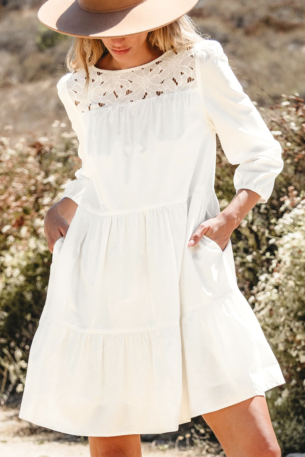 Whitley Floral Lace Patchwork Tiered Mini Dress-4